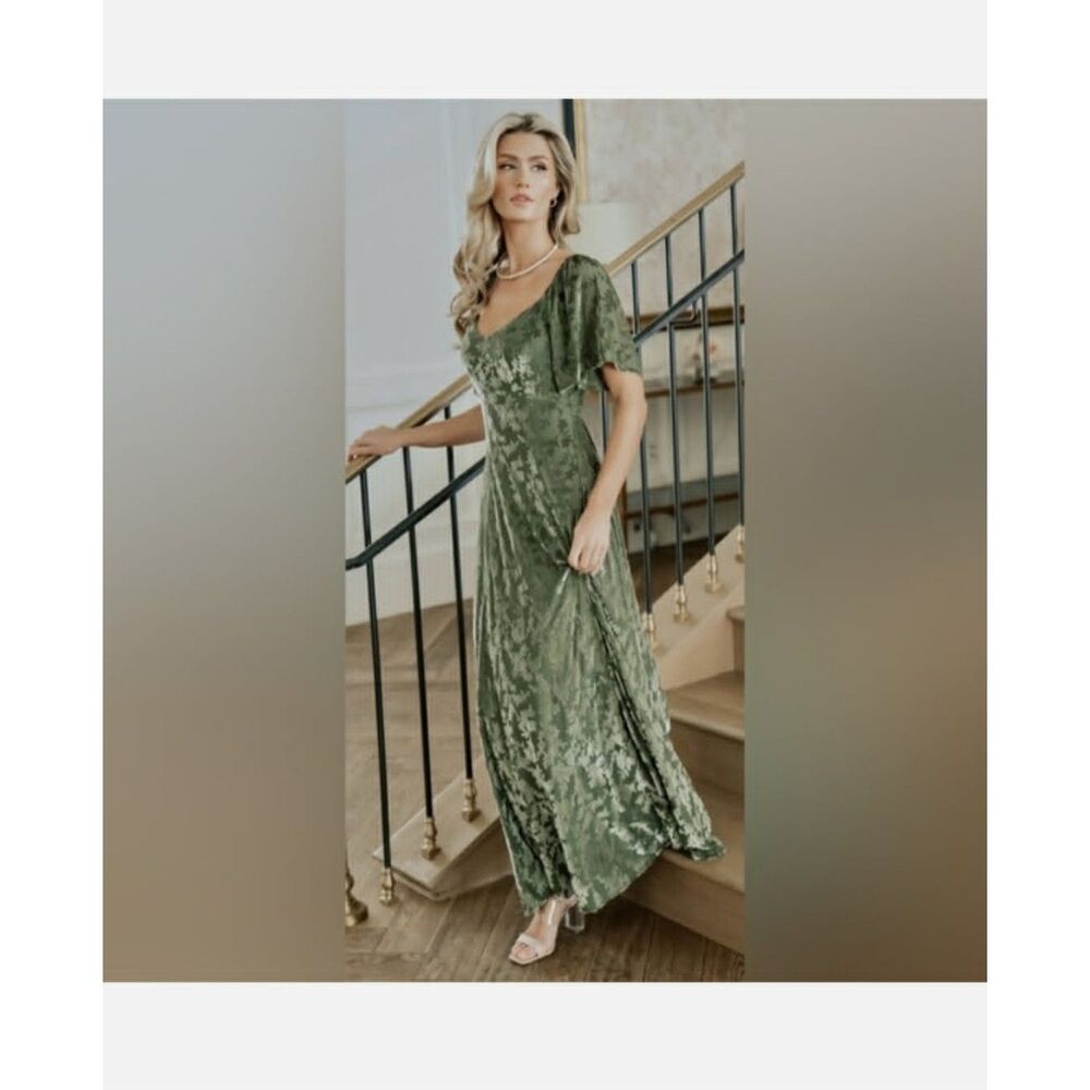 Baltic Born Everley Sage Green Velvet Floral Cottagecore Romantic Maxi Dress